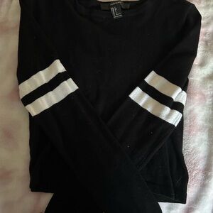Black Long Sleeve Top with White Stripes